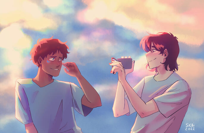 full color, bust + extra character + simple background